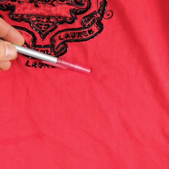 Lauren Ralph Lauren T Shirt Womens Large Red Beaded Preppy Logo Long Sleeve - Picture 10 of 10